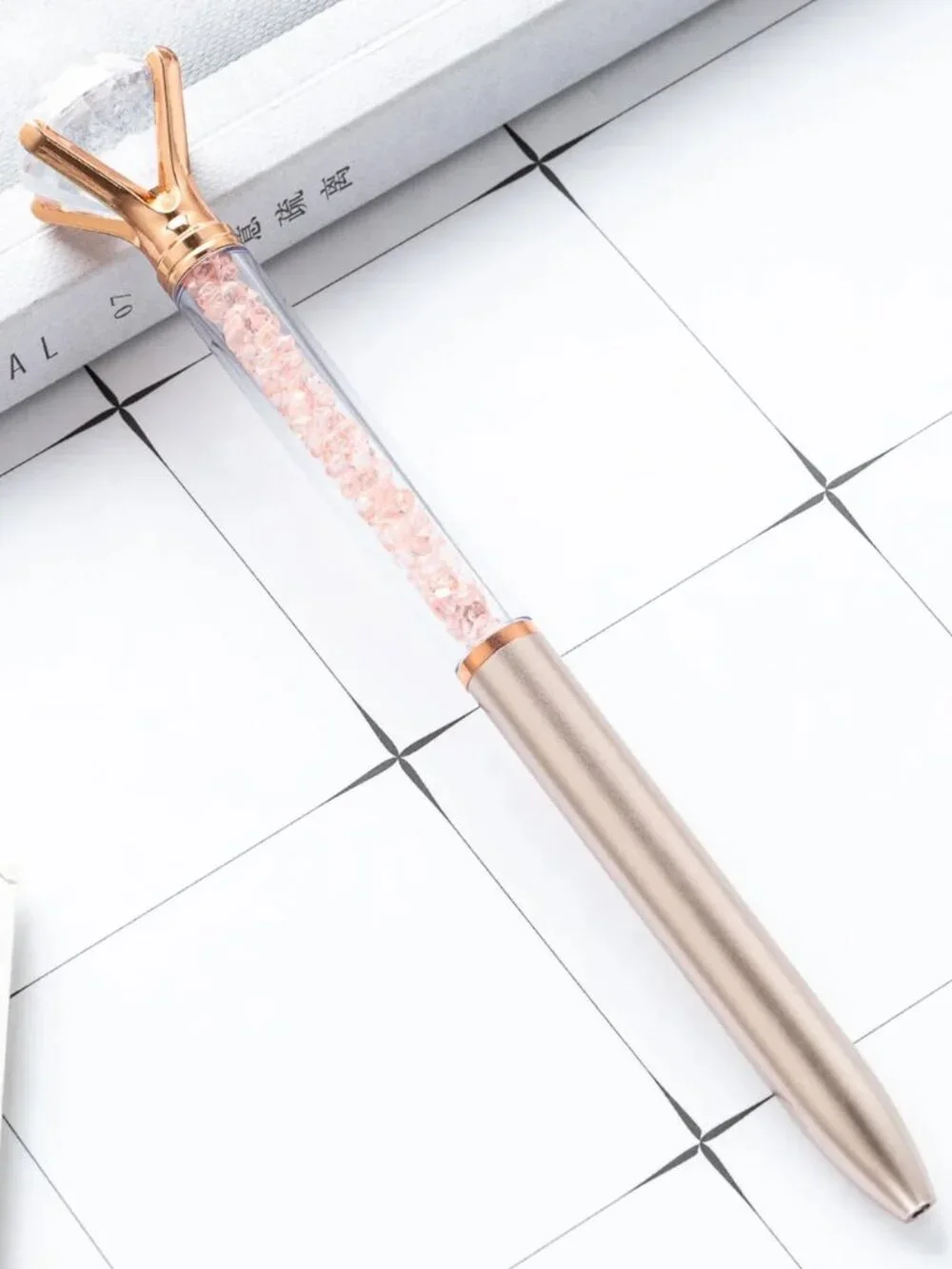 Rose Gold A7 Pocket Notebook & Crystal Diamond Pen Gift Set Journal Planner NEW